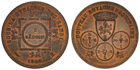 IIe République (1848-1852). Épreuve de 1 gascon / 10 centimes du royaume d’Aquitaine 1848, K, Bordeaux.

VG.3129B ; Bronze - 35,16 g - 41 mm - 12 h...