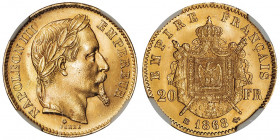 Second Empire / Napoléon III (1852-1870). 20 francs tête laurée 1868, BB, Strasbourg.

G.1062 - F.532 - Fr.584 ; Or - 6,45 g - 21 mm - 6 h

NGC MS...