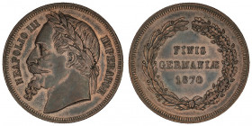 Second Empire / Napoléon III (1852-1870). Épreuve au module de 5 francs “FINIS GERMANIAE” 1870.

G.739a v. ; Bronze - 20,5 g - 37 mm - 6 h

Rare e...