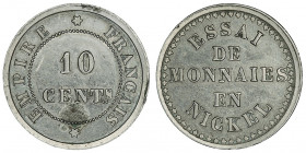 Second Empire / Napoléon III (1852-1870). Essai de monnaies en nickel, 10 centimes ND (1860), Paris.

G.252 ; Nickel - 4,17 g - 20 mm - 6 h

Tache...