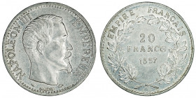 Second Empire / Napoléon III (1852-1870). Jeton fantaisie de 20 francs 1857.

Maz.- ; Aluminium - 3,16 g - 32 mm - 12 h

Frappe privée. Intéressan...