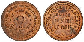Gouvernement de Défense Nationale (1870-1871). Module de 10 centimes, Ballon du siège de Paris, le Victor Hugo 1870, Paris.

Flor.803 ; Bronze - 9,2...