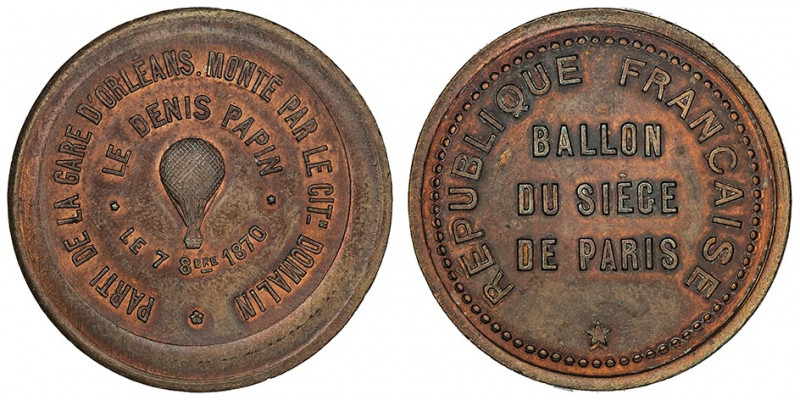 Gouvernement de Défense Nationale (1870-1871). Module de 10 centimes, Ballon du ...