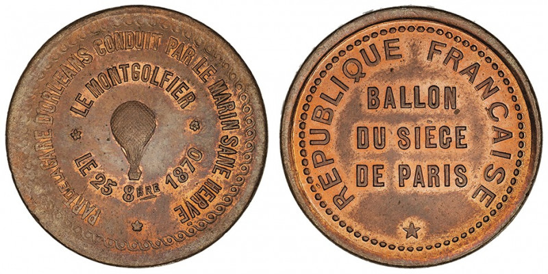 Gouvernement de Défense Nationale (1870-1871). Module de 10 centimes, Ballon du ...