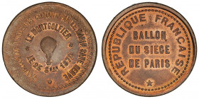 Gouvernement de Défense Nationale (1870-1871). Module de 10 centimes, Ballon du siège de Paris, le Montgolfier 1870, Paris.

Flor.807 ; Bronze - 11,...