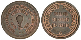 Gouvernement de Défense Nationale (1870-1871). Module de 10 centimes, Ballon du siège de Paris, l’Archimède 1870, Paris.

Flor.813 ; Bronze - 9,71 g...