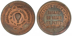 Gouvernement de Défense Nationale (1870-1871). Module de 10 centimes, Ballon du siège de Paris, le Général Renault 1870, Paris.

Flor.821 ; Bronze -...