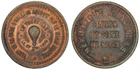 Gouvernement de Défense Nationale (1870-1871). Module de 10 centimes, Ballon du siège de Paris, le Tourville 1870, Paris.

Flor.826 ; Bronze - 9,60 ...