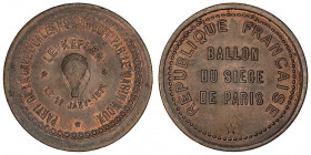 Gouvernement de Défense Nationale (1870-1871). Module de 10 centimes, Ballon du siège de Paris, le Képler 1871, Paris.

Flor.830 ; Bronze - 8,92 g -...