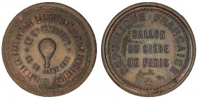Gouvernement de Défense Nationale (1870-1871). Module de 10 centimes, Ballon du siège de Paris, le Général Faidherbe 1871, Paris.

Flor.831 ; Bronze...