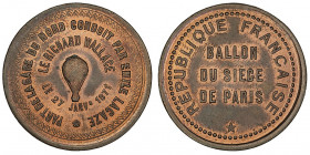 Gouvernement de Défense Nationale (1870-1871). Module de 10 centimes, Ballon du siège de Paris, le Richard Wallace 1871, Paris.

Flor.838 ; Bronze -...