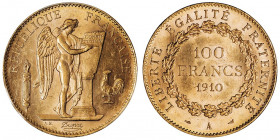 IIIe République (1870-1940). 100 francs Génie 1910, A, Paris.

G.1137a - F.553 - Fr.590 ; Or - 32,25 g - 35 mm - 6 h

PCGS MS62 (32689559). Superb...