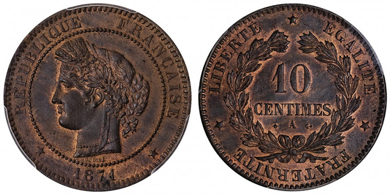 IIIe République (1870-1940). 10 centimes Cérès Petit A 1871, A, Paris.

G.265 ...