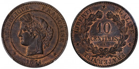 IIIe République (1870-1940). 10 centimes Cérès Petit A 1871, A, Paris.

G.265 - F.135 ; Bronze - 10 g - 30 mm - 6 h

PCGS MS64BN (37039501). Varié...