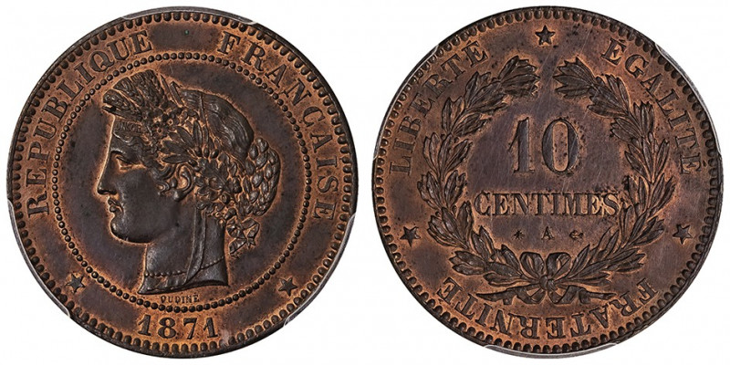 IIIe République (1870-1940). 10 centimes Cérès Petit A 1871, A, Paris.

G.265 ...