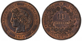 IIIe République (1870-1940). 10 centimes Cérès Petit A 1871, A, Paris.

G.265 - F.135 ; Bronze - 10 g - 30 mm - 6 h

PCGS MS63BN (37039503). Varié...