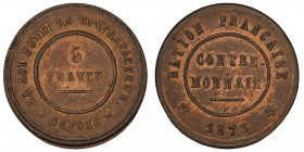 IIIe République (1870-1940). 5 francs contre-monnaie 1873, Paris.

GEM.249.6 ; Bronze - 2,70 g - 20 mm - 12 h

Module plus petit que ne le mention...
