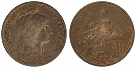 IIIe République (1870-1940). Piéfort de 10 centimes Daniel-Dupuis, flan mat (PROOF) 1898, Paris.

Maz.2163v - G.277P ; Bronze - 14,60 g - 30 mm - 6 ...