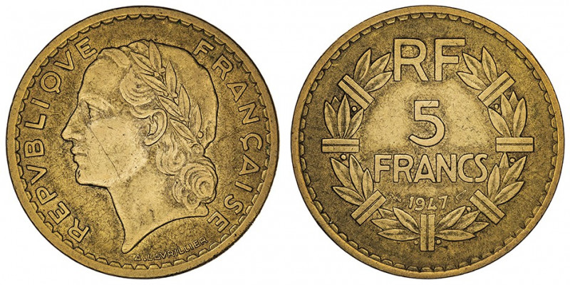 IVe République (1947-1958). 5 francs Lavrillier, bronze-aluminium 1947, Paris.
...