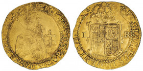 Jacques Ier (1603-1625). Unité d’or valant 20 shillings ND (1618-1619), Londres.

S.2620 ; Or - 9,87 g - 35,5 mm - 8 h

Provient de la vente Aucti...