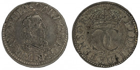 Charles Ier (1625-1649). Essai de demi-gros (halfgroat) par Nicolas Briot ND (1631-1639), Londres.

North 2687 - S.2856A ; Argent - 1,34 g - 16,5 mm...