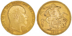 Édouard VII (1901-1910). 2 livres (2 pounds) 1902, Londres.

Fr.399 ; Or - 15,97 g - 28,5 mm - 12 h

Traces de griffes de monture sur la tranche s...
