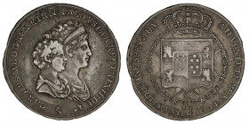 Étrurie (royaume d’), Charles-Louis et Marie-Louise (1803-1807). Demi-dena 1804, Florence.

DMP.938 - P.34 ; Argent - 19,51 g - 34,5 mm - 6 h

Pro...