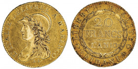 Gaule subalpine (1800-1802). 20 francs Marengo An 10 (1802), Turin.

DMP.894 - M.6 - Fr.1172 ; Or - 6,42 g - 22 mm - 6 h

Anciennement montée. TTB...