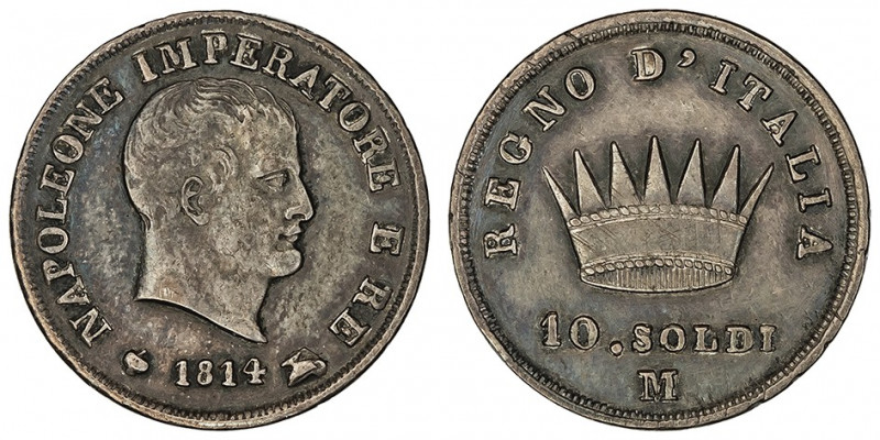 Milan, royaume d’Italie, Napoléon Ier (1805-1814). 10 soldi 1814, M, Milan.

K...