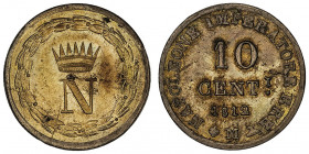 Milan, royaume d’Italie, Napoléon Ier (1805-1814). 10 centesimi 1812, M, Milan.

KM.C#3.2 ; Argent - 1,95 g - 18 mm - 6 h

TTB à Superbe.