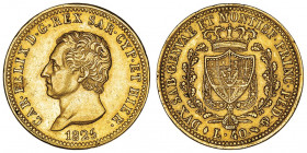 Savoie-Sardaigne, Charles-Félix (1821-1831). 40 lire 1825, Turin.

Fr.1134 ; Or - 12,90 g - 26 mm - 6 h

TTB.