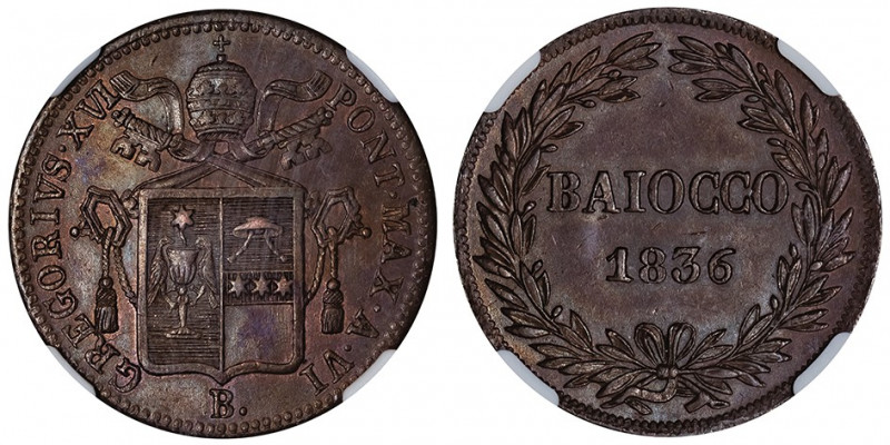 Vatican, Grégoire XVI (1831-1846). Baiocco 1836 An VI, B, Bologne.

KM.1320 ; ...