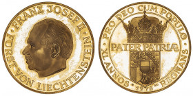 François-Joseph II (1938-1989). Médaille d’Or, 40 ans de règne 1978.

Or - 19,97 g - 35 mm - 12 h

Médaille peu commune pour un pays recherché. Su...