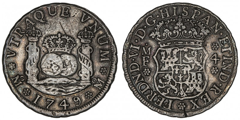 Ferdinand VI (1746-1759). 4 réaux 1749 MF, M°, Mexico.

Aureo 381 ; Argent - 1...