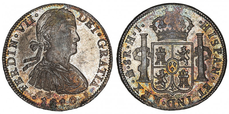 Ferdinand VII (1808-1833). 8 réaux 1810 HJ, M°, Mexico.

Aureo 1314 ; Argent -...