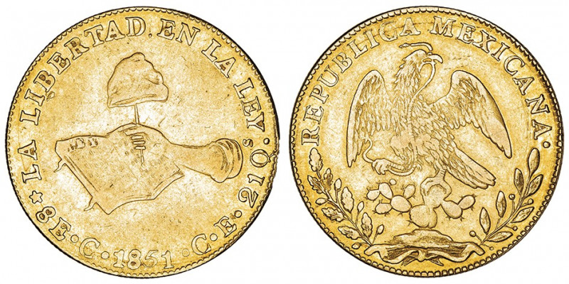 République du Mexique (1821-1917). 8 escudos 1851, C, Culiacán.

Fr.66 ; Or - ...