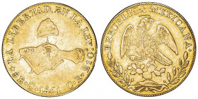 République du Mexique (1821-1917). 8 escudos 1851, C, Culiacán.

Fr.66 ; Or - 27,01 g - 37 mm - 6 h

TTB.