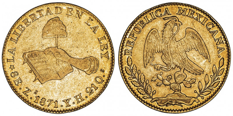 République du Mexique (1821-1917). 8 escudos 1871 Zs, Zacatecas.

Fr.75 ; Or -...