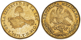 République du Mexique (1821-1917). 8 escudos 1871 Zs, Zacatecas.

Fr.75 ; Or - 26,97 g - 36 mm - 6 h

TTB.