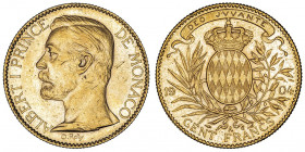 Albert Ier (1889-1922). 100 (Cent) francs 1904, A, Paris.

G.MC.124 - Fr.13 ; Or - 32,25 g - 35 mm - 6 h

Petites marques à l’avers. TTB.