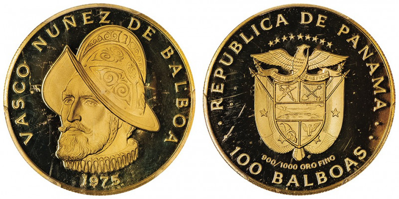 République (1903 - à nos jours). 100 balboas (PROOF) 1975.

Fr.1 ; Or - 8,16 g...