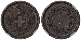 Confédération Helvétique (1848 à nos jours). 1 rappen 1856, B, Berne.

KM.3.1 ; Bronze - 16 mm - 12 h

NGC AU 58 BN (5949121-009). Superbe.
