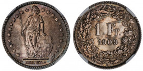 Confédération Helvétique (1848 à nos jours). 1 franc 1909, B, Berne.

KM.24 ; Argent - 5 g - 23,2 mm - 6 h

NGC MS 64 (5949870-022). Superbe à Fle...