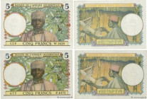 Country : FRENCH WEST AFRICA (1895-1958) 
Face Value : 5 Francs Lot 
Date : 1938-1939 
Period/Province/Bank : Banque de l'Afrique Occidentale 
Catalog...