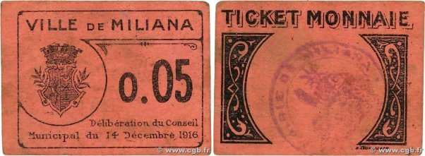 Country : ALGERIA 
Face Value : 5 Centimes  
Date : 14 décembre 1916 
Period/Pro...