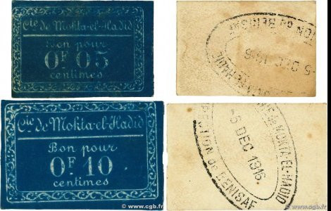 Country : ALGERIA 
Face Value : 5 et 10 Centimes Lot 
Date : 05 décembre 1916 
P...