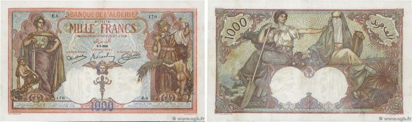 Country : ALGERIA 
Face Value : 1000 Francs  
Date : 06 juillet 1926 
Period/Pro...