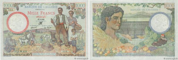 Country : ALGERIA 
Face Value : 1000 Francs  
Date : 23 mai 1942 
Period/Provinc...