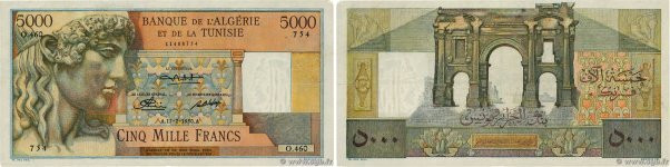 Country : ALGERIA 
Face Value : 5000 Francs  
Date : 17 février 1950 
Period/Pro...