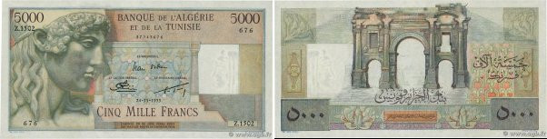 Country : ALGERIA 
Face Value : 5000 Francs  
Date : 24 novembre 1955 
Period/Pr...